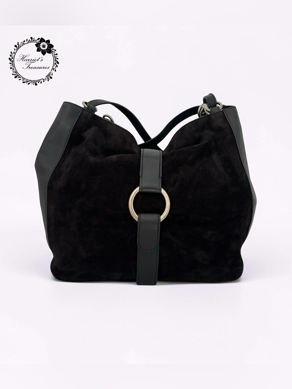 Michael Kors Black Suede Shoulder Bag with Ring Detail